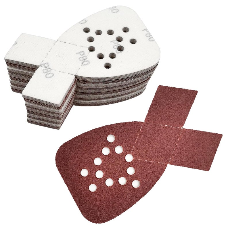 MFBJXC 50PCS Mouse Sander Sandpaper with Extra 2 Tips for Replacement Detail Sander Sanding Pads 12 Holes Hook and Loop Black and Decker Mouse Sander Pads - Image 1